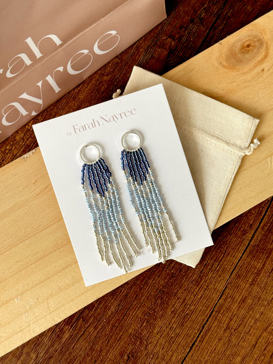 Aretes Ling Azul y Plata - Miyuki